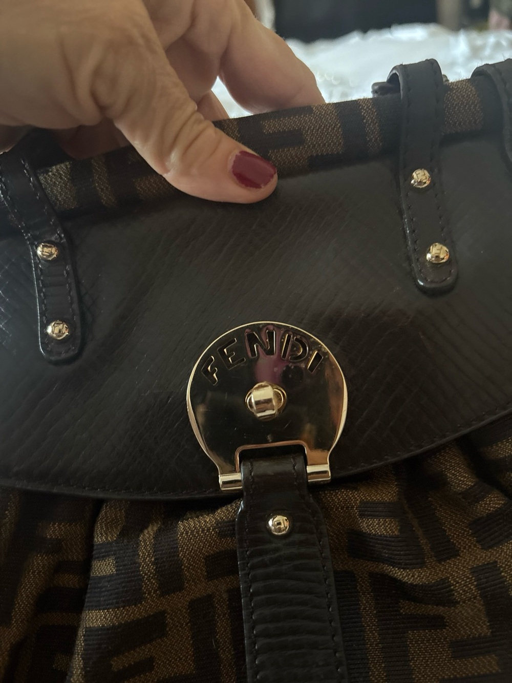 Fendi Brown & Black FF Logo Satchel with Gold Hardware Matching Wallet